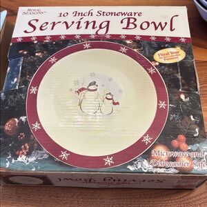 Royal Seasons 10” Stoneware Serving Bowl Christmas Holiday Snowman Snowflake